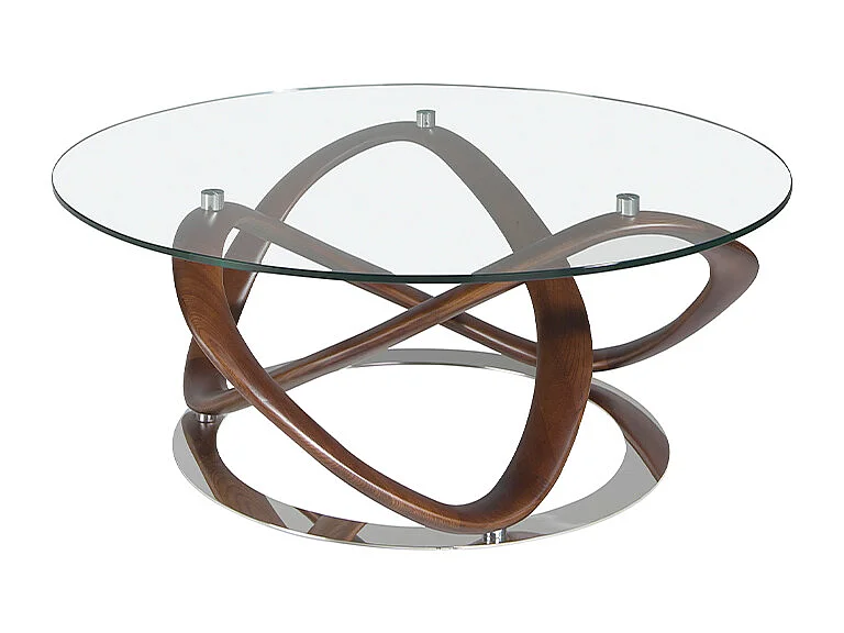 Table basse ronde en verre trempé, noyer et acier chromé 2064 ANGEL CERDA