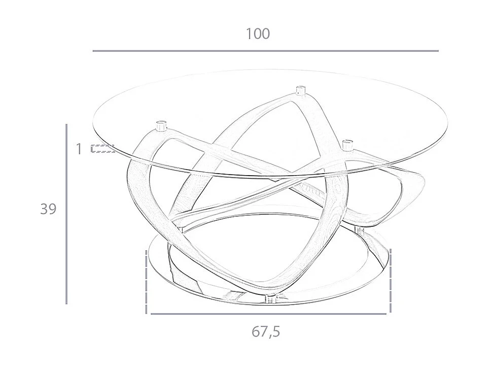 Table basse ronde en verre trempé, noyer et acier chromé 2064 ANGEL CERDA