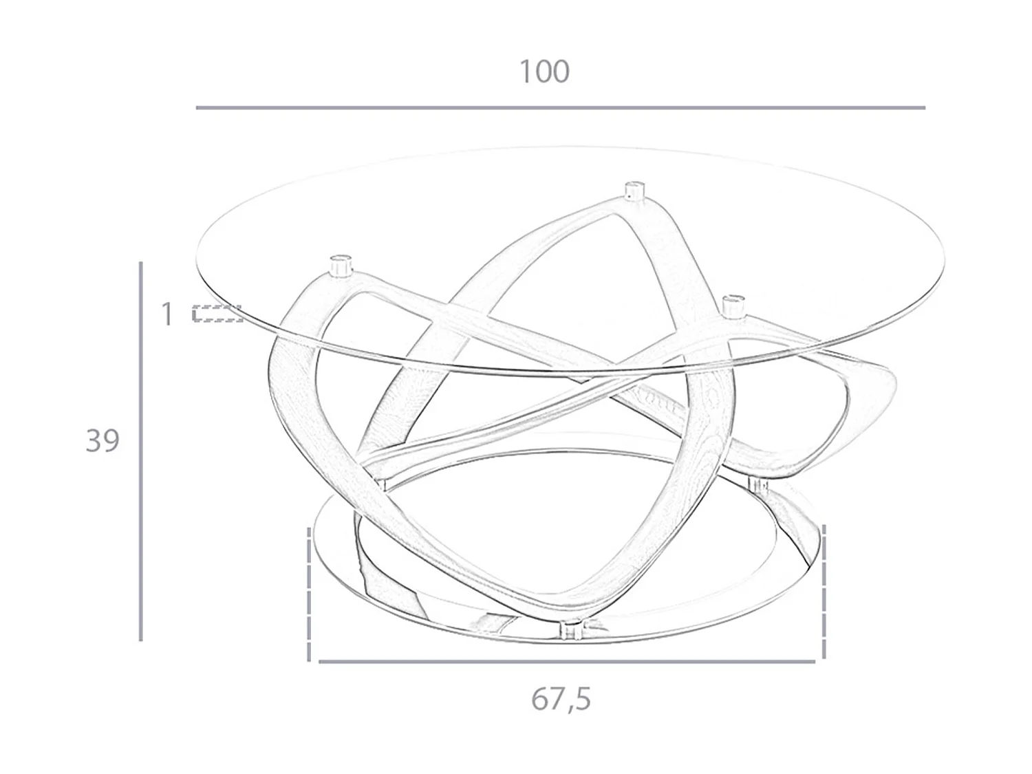 Mesa de centro redonda em vidro temperado, nogueira e aço cromado 2064 ANGEL CERDA