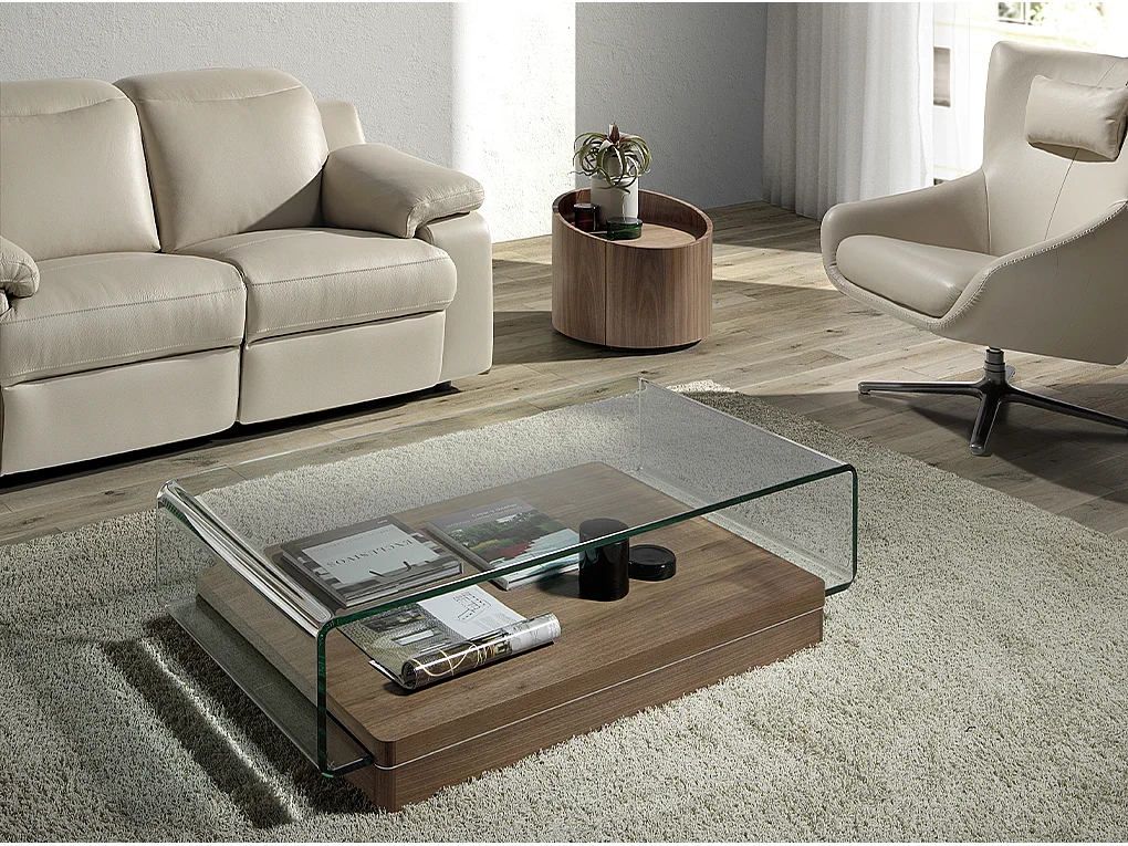 Rechthoekige salontafel van gehard glas en walnoot 2004 ANGEL CERDA