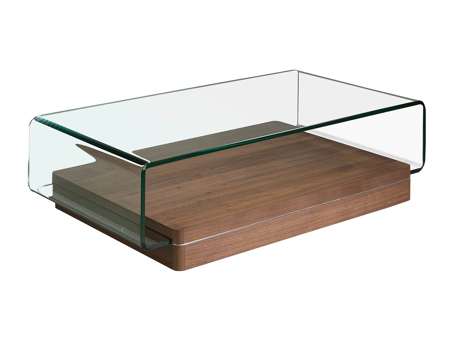 Table basse rectangulaire en verre trempé et noyer 2004 ANGEL CERDA