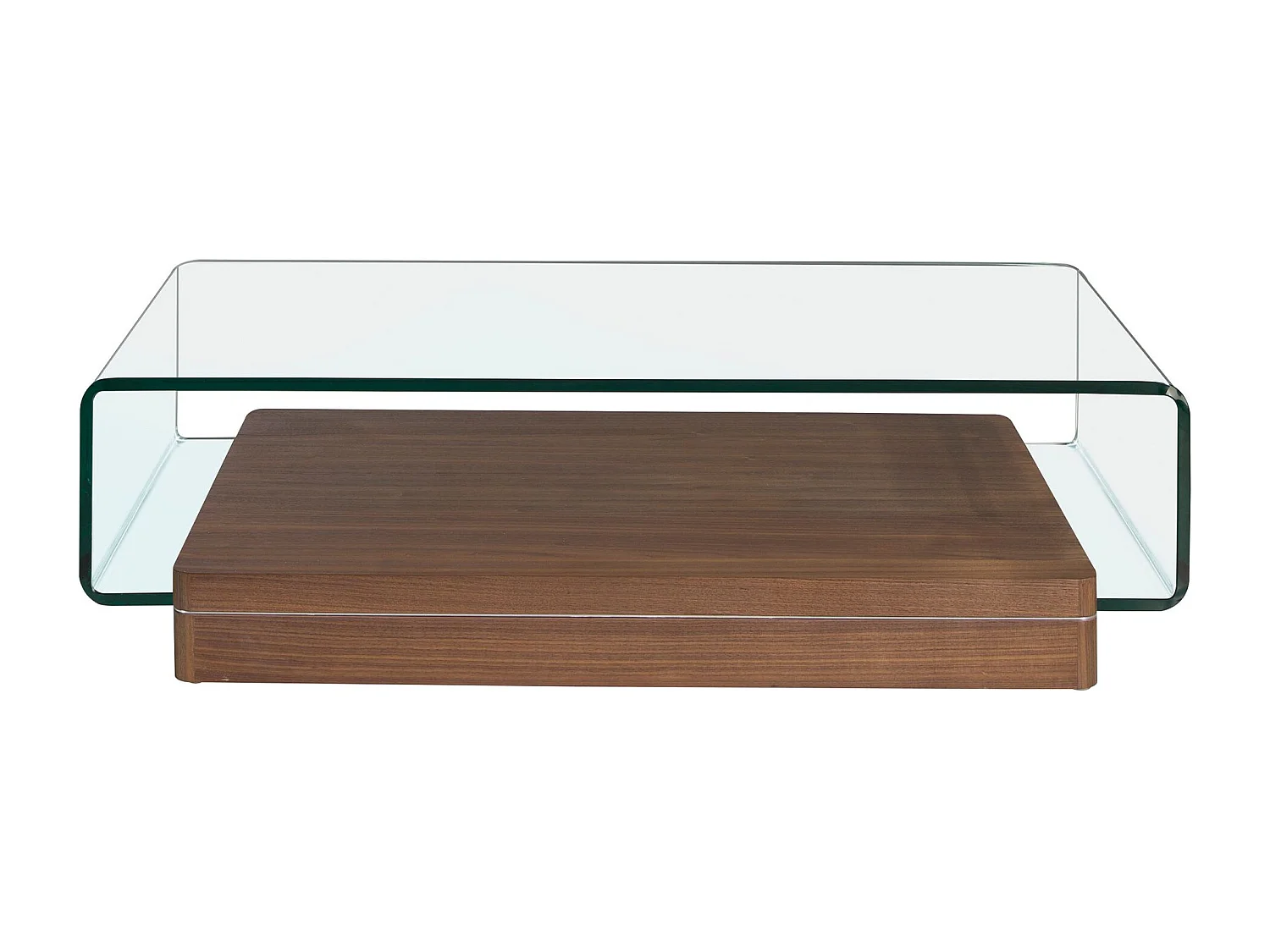 Table basse rectangulaire en verre trempé et noyer 2004 ANGEL CERDA