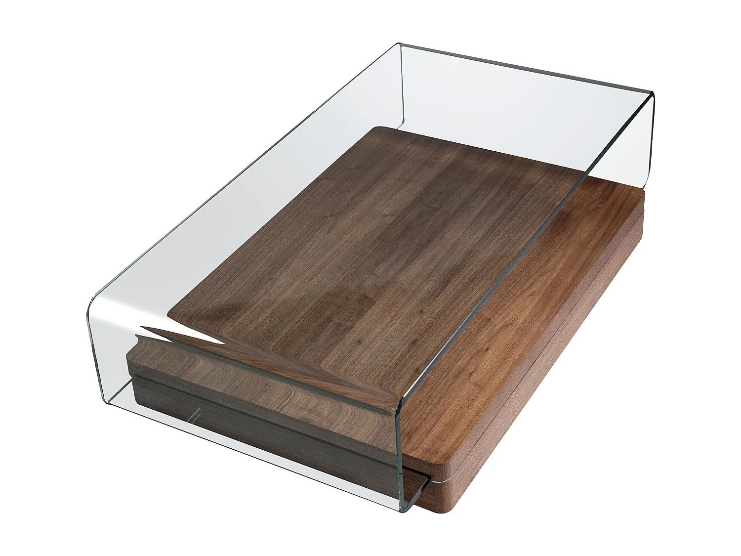 Table basse rectangulaire en verre trempé et noyer 2004 ANGEL CERDA