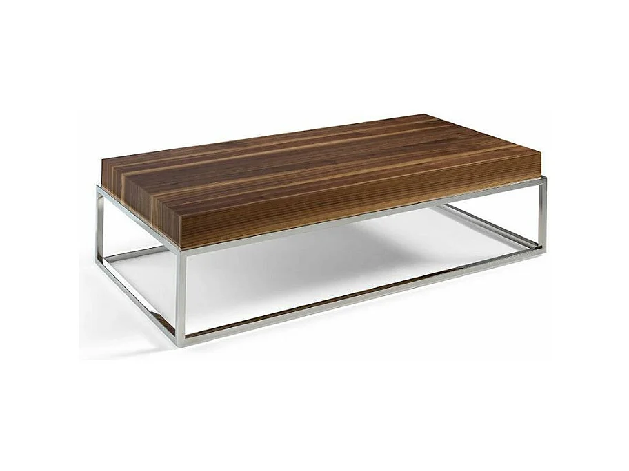 Table basse rectangulaire bois plaqué noyer et acier inoxydable Gucca