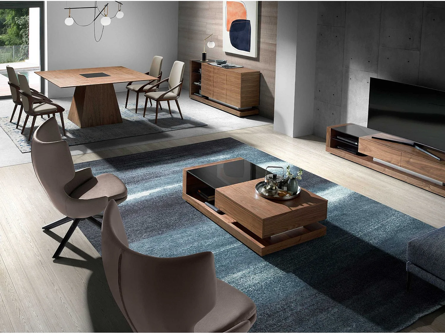 Table basse rectangulaire Table basse rectangulaire Verre noir et noyer 2061 ANGEL CERDA