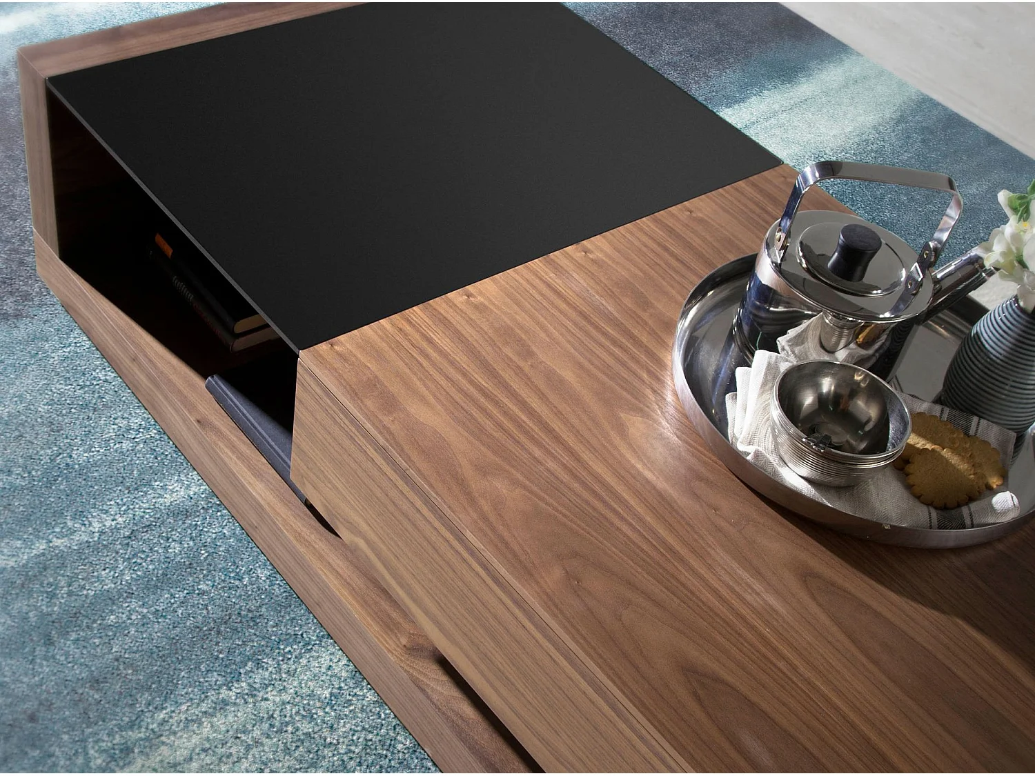 Table basse rectangulaire Table basse rectangulaire Verre noir et noyer 2061 ANGEL CERDA
