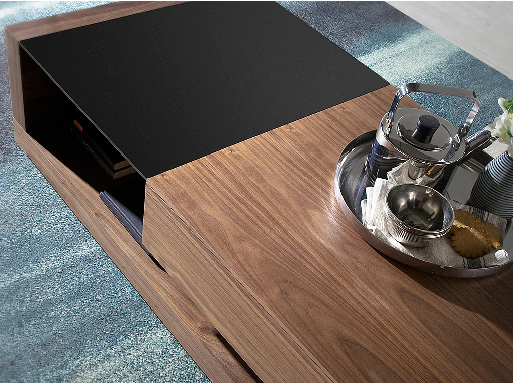 Table basse rectangulaire Table basse rectangulaire Verre noir et noyer 2061 ANGEL CERDA
