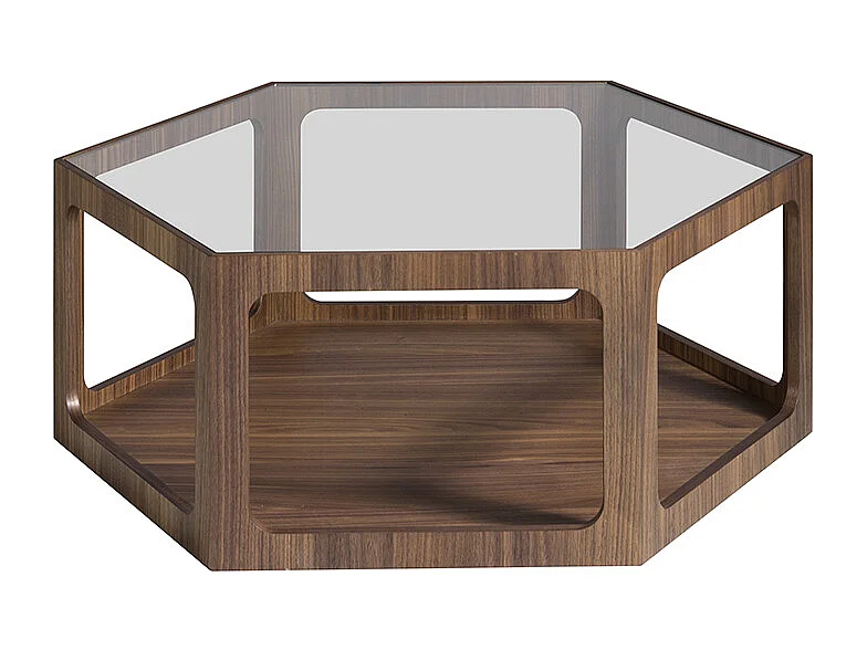 Table basse de noyer et verre 2023 ANGEL CERDA