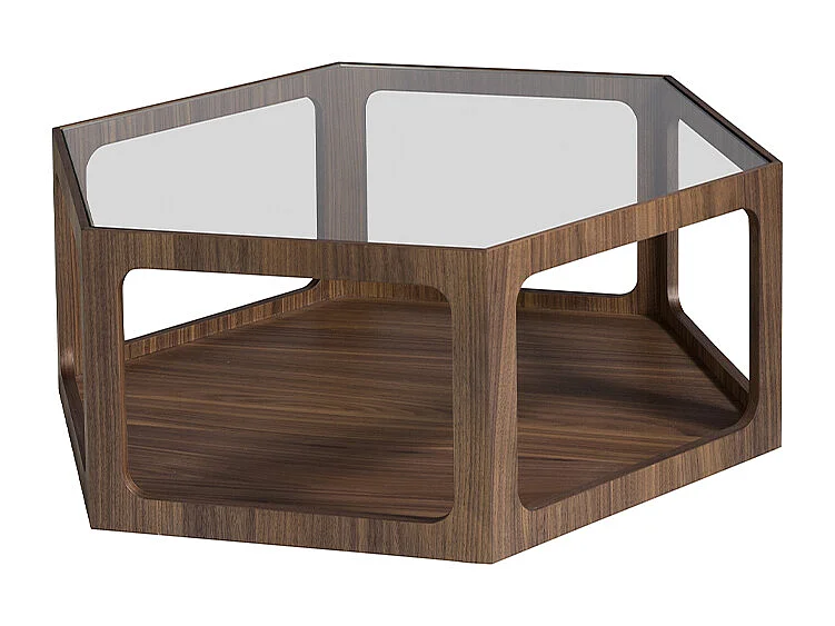 Table basse de noyer et verre 2023 ANGEL CERDA