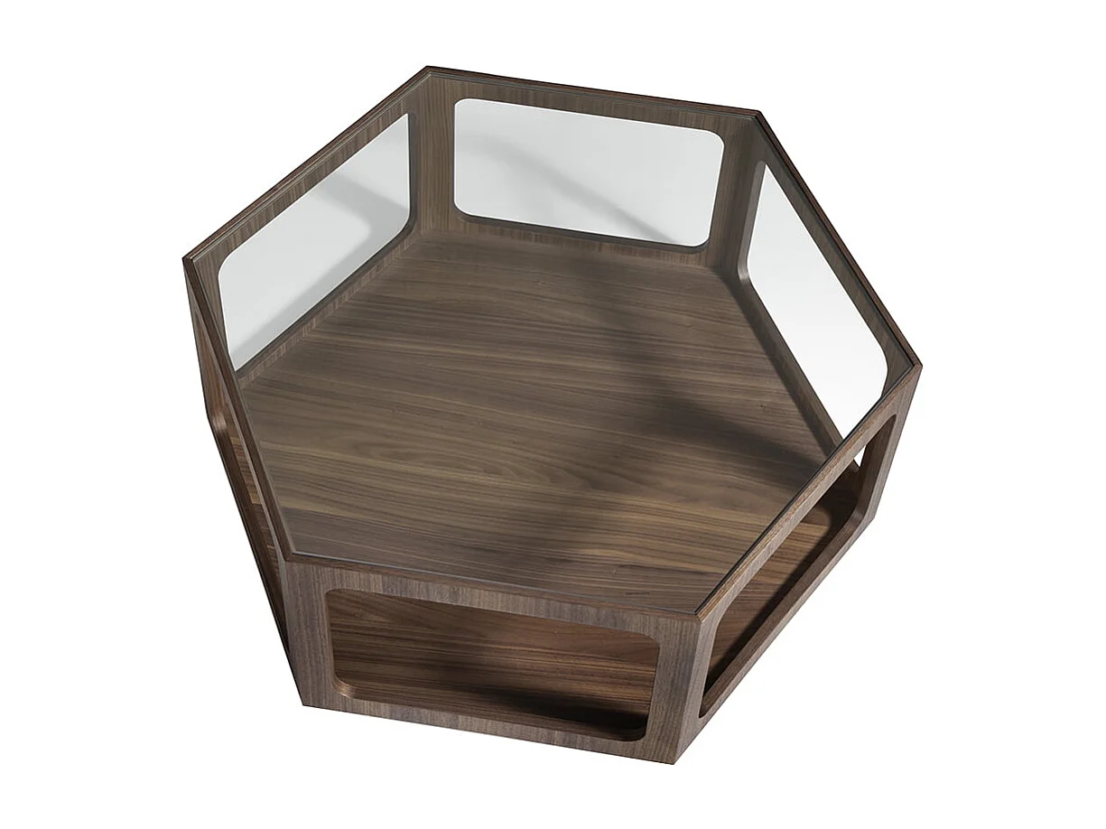 Table basse de noyer et verre 2023 ANGEL CERDA