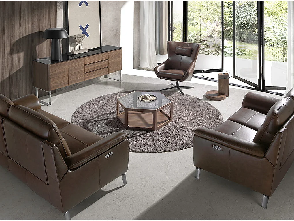 Table basse de noyer et verre 2023 ANGEL CERDA