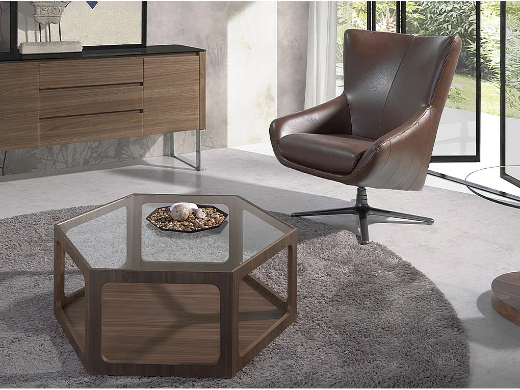 Table basse de noyer et verre 2023 ANGEL CERDA