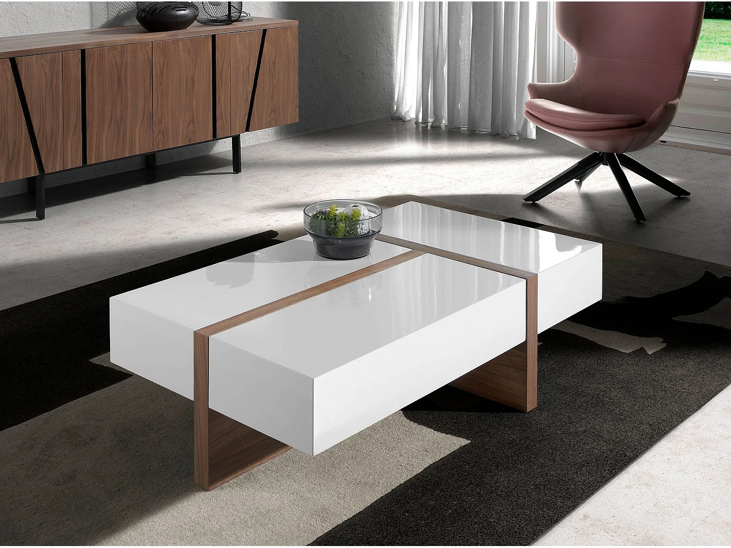 Table basse rectangulaire en bois blanc et noyer 2060 ANGEL CERDA