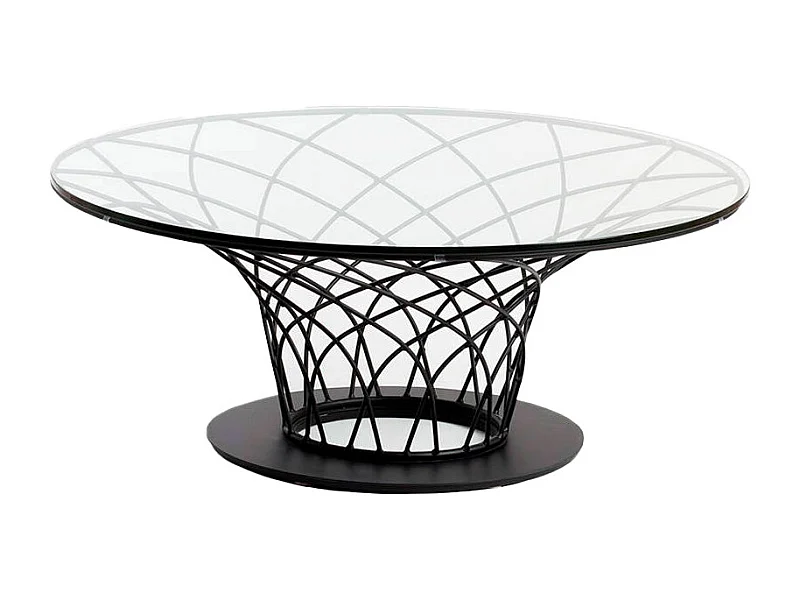 Table basse ronde en verre trempé et acier noir