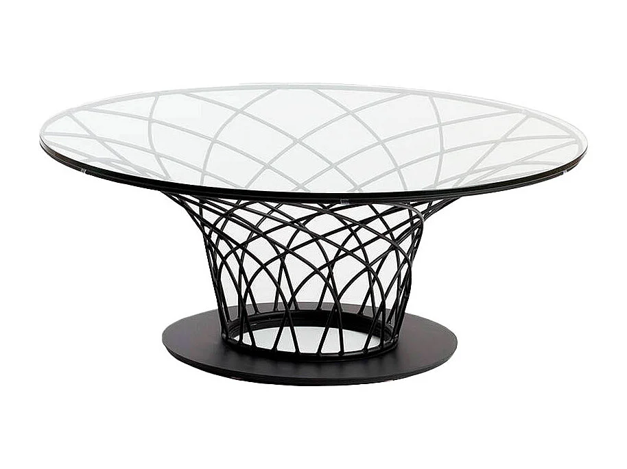 Table basse ronde en verre trempé et acier noir