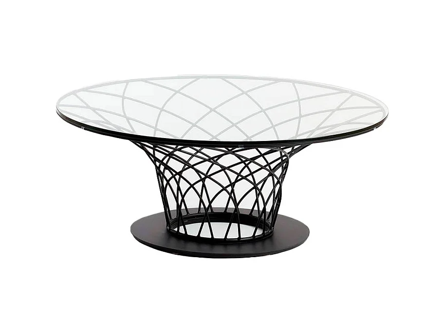 Table basse ronde en verre trempé et acier noir