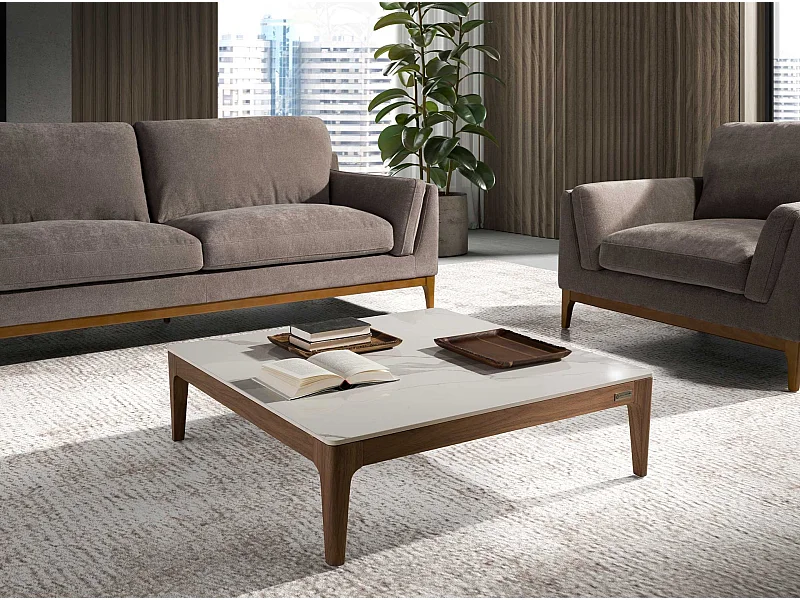 Table basse carrée en porcelaine, marbre et noyer 2042 ANGEL CERDA