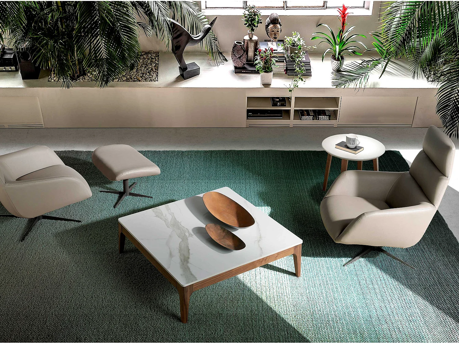 Quadratischer Couchtisch aus Porzellanmarmor und Nussbaumholz 2042 ANGEL CERDA