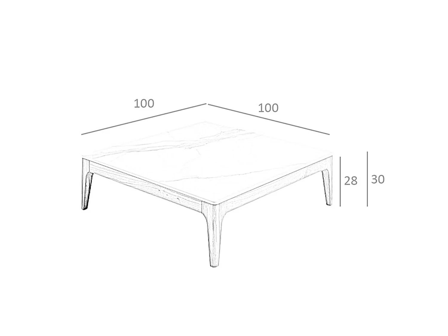 Quadratischer Couchtisch aus Porzellanmarmor und Nussbaumholz 2042 ANGEL CERDA