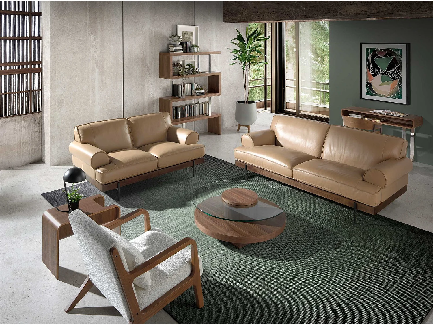 Runder Couchtisch aus gehärtetem Glas und Nussbaumholz 2052 ANGEL CERDA