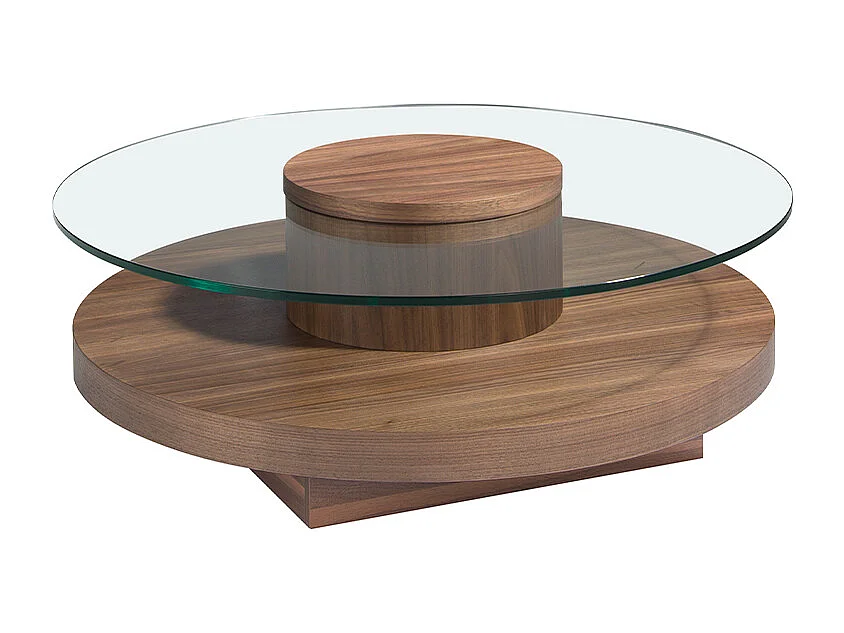 Table basse ronde en verre trempé et noyer 2052 ANGEL CERDA
