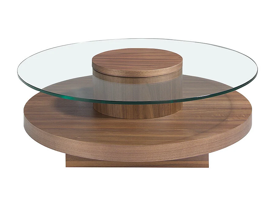 Table basse ronde en verre trempé et noyer 2052 ANGEL CERDA