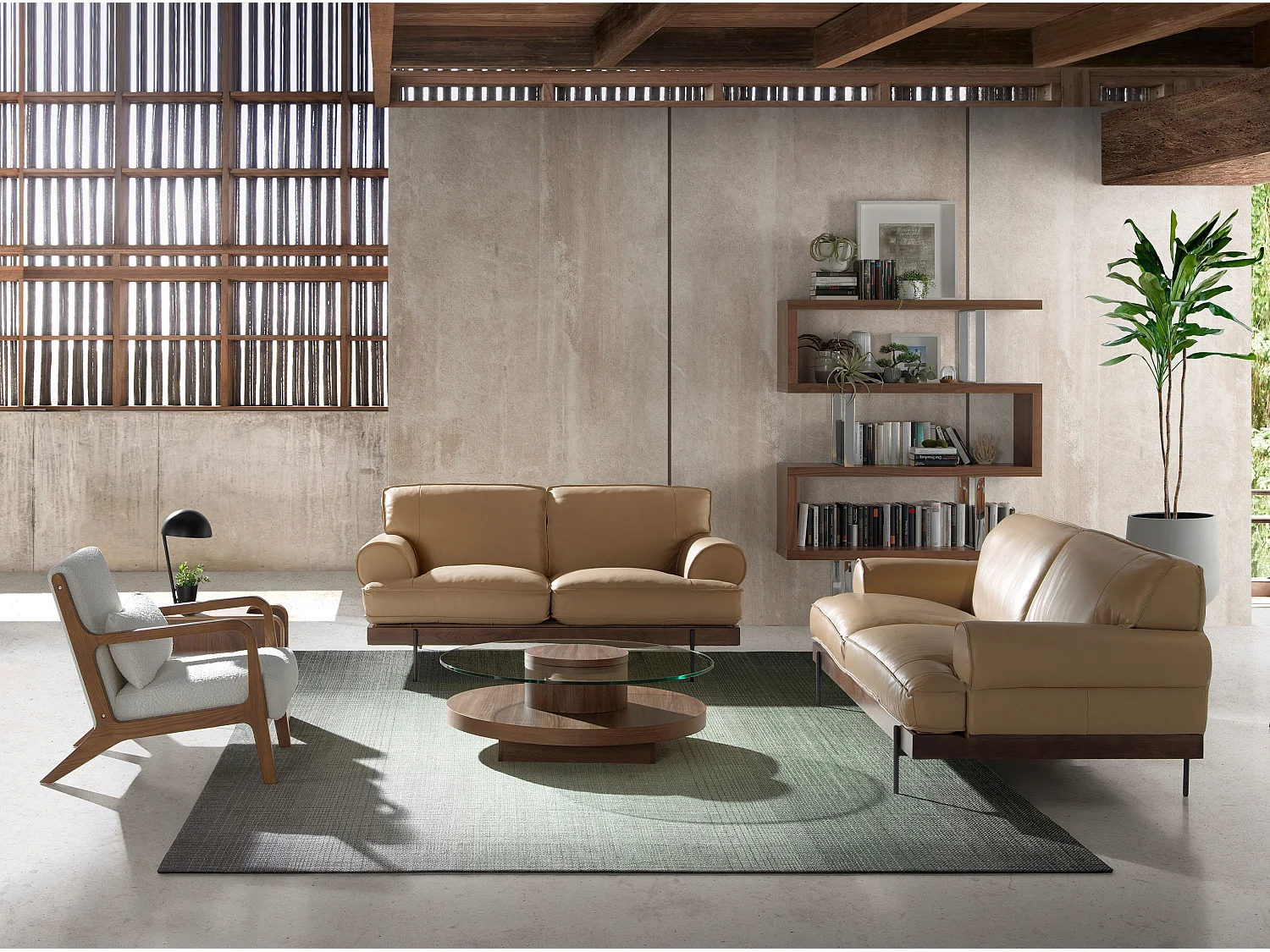 Table basse ronde en verre trempé et noyer 2052 ANGEL CERDA