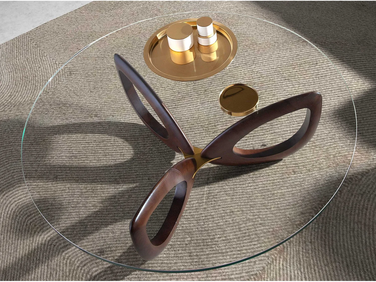 Table basse ronde en verre trempé et noyer 2053 ANGEL CERDA