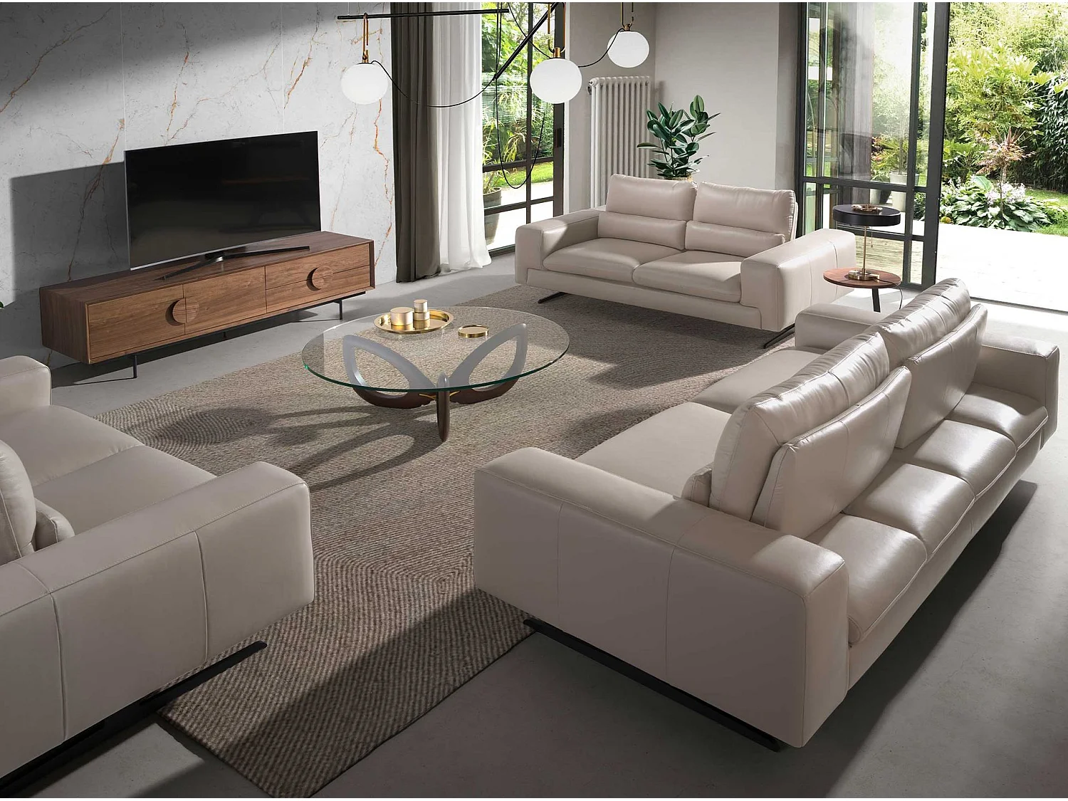 Table basse ronde en verre trempé et noyer 2053 ANGEL CERDA