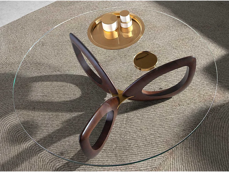 Runder Couchtisch aus gehärtetem Glas und Nussbaumholz 2053 ANGEL CERDA