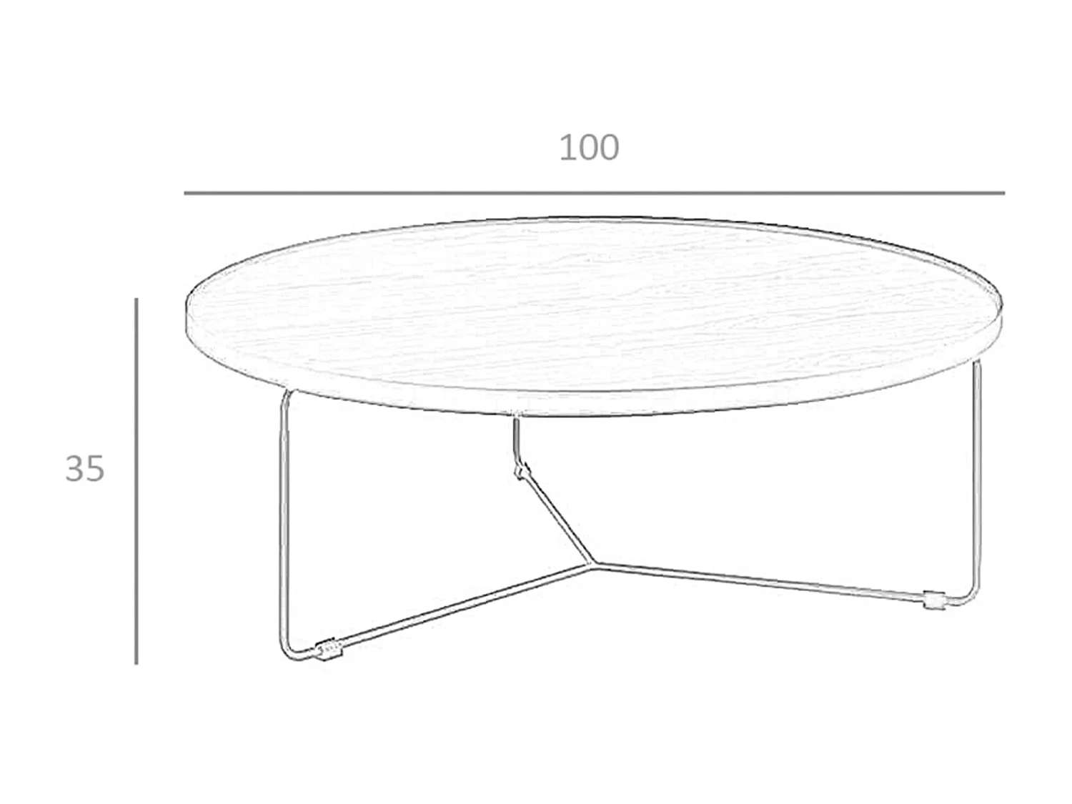 Table basse ronde bois plaqué noyer et métal noir Noka