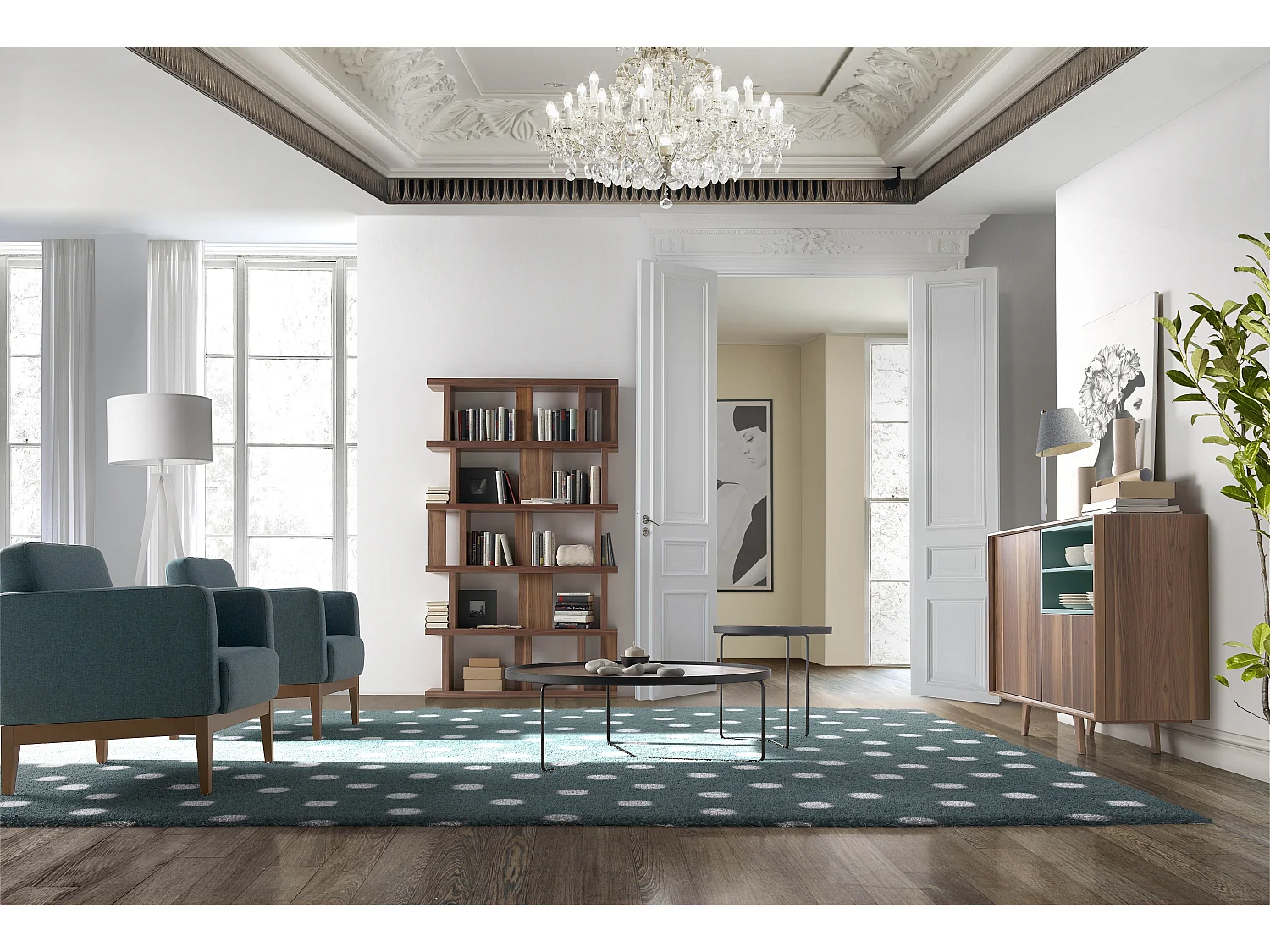 Okrągły stolik kawowy z orzecha włoskiego i czarnej stali 2006 ANGEL CERDA