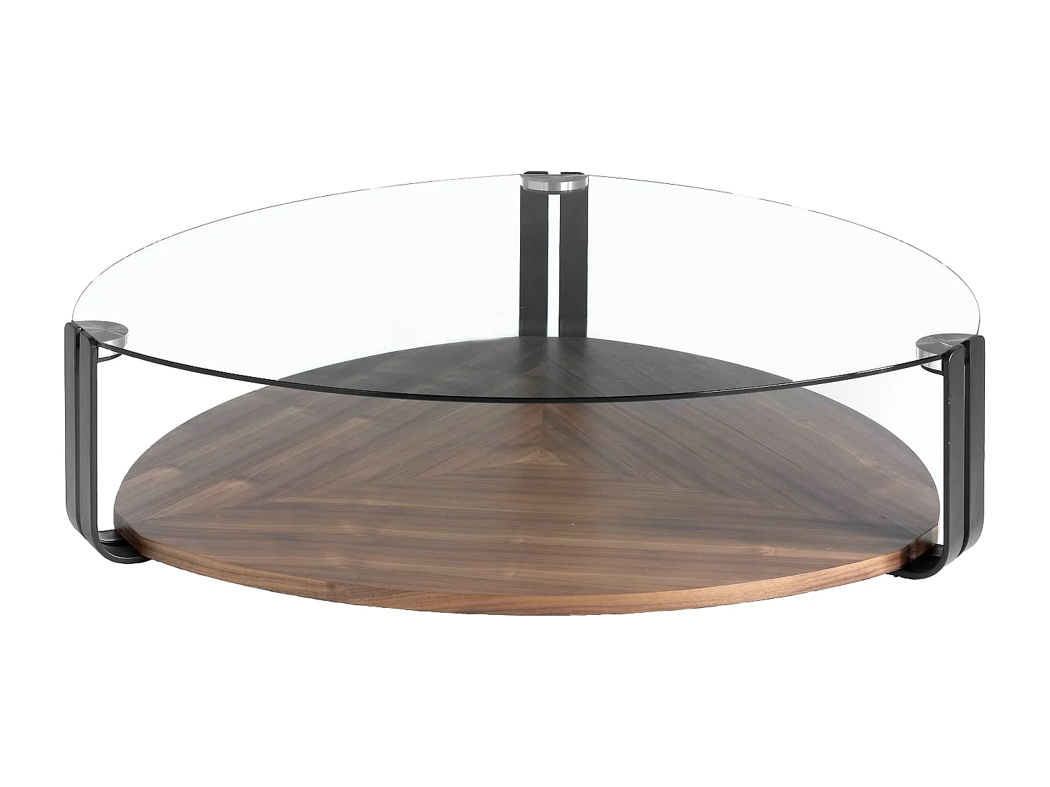 Driehoekige salontafel van gehard glas, zwart staal en walnoot 2055 ANGEL CERDA