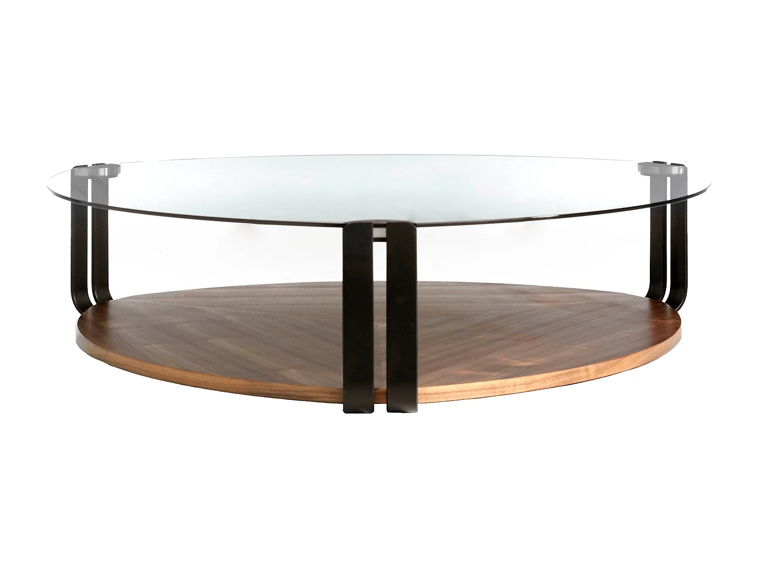 Driehoekige salontafel van gehard glas, zwart staal en walnoot 2055 ANGEL CERDA