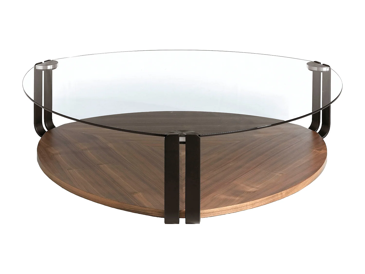 Driehoekige salontafel van gehard glas, zwart staal en walnoot 2055 ANGEL CERDA