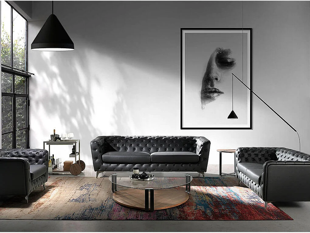 Driehoekige salontafel van gehard glas, zwart staal en walnoot 2055 ANGEL CERDA