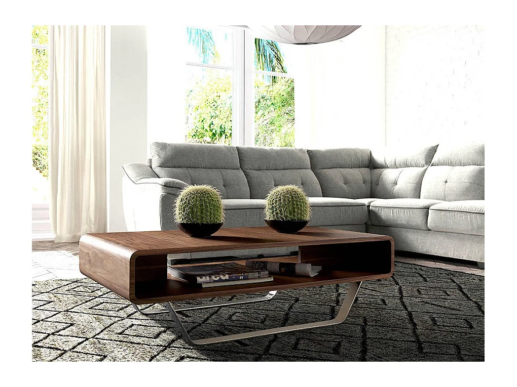 Table basse en bois de noyer et acier 2002 ANGEL CERDA