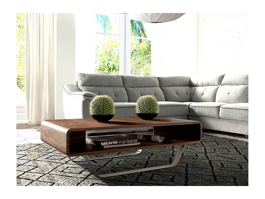 Table basse en bois de noyer et acier 2002 ANGEL CERDA