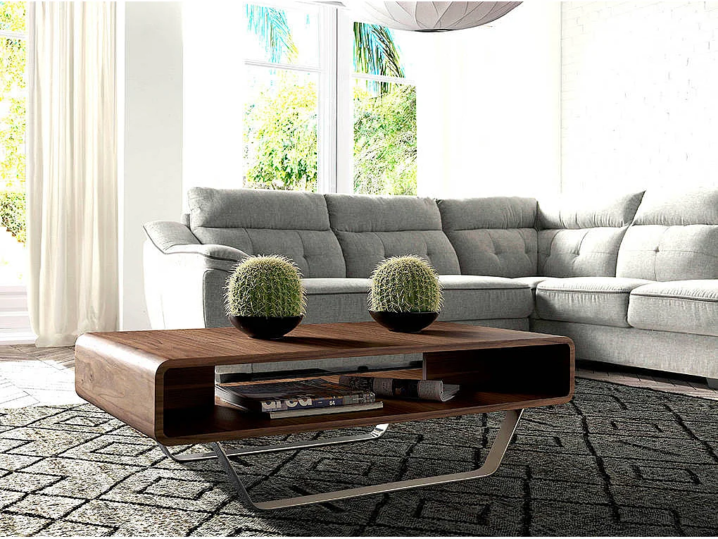 Rechthoekige salontafel walnoot en verchroomd staal 2002 ANGEL CERDA