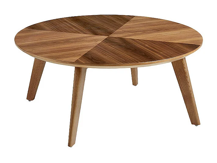 Table basse ronde en bois de noyer et acier noir
