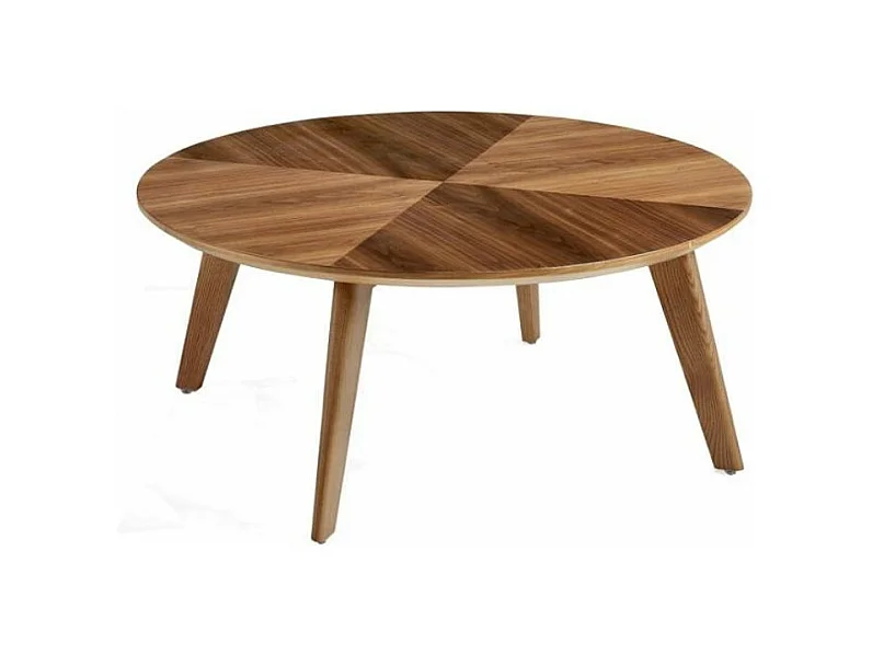 Table basse ronde en bois de noyer et acier noir
