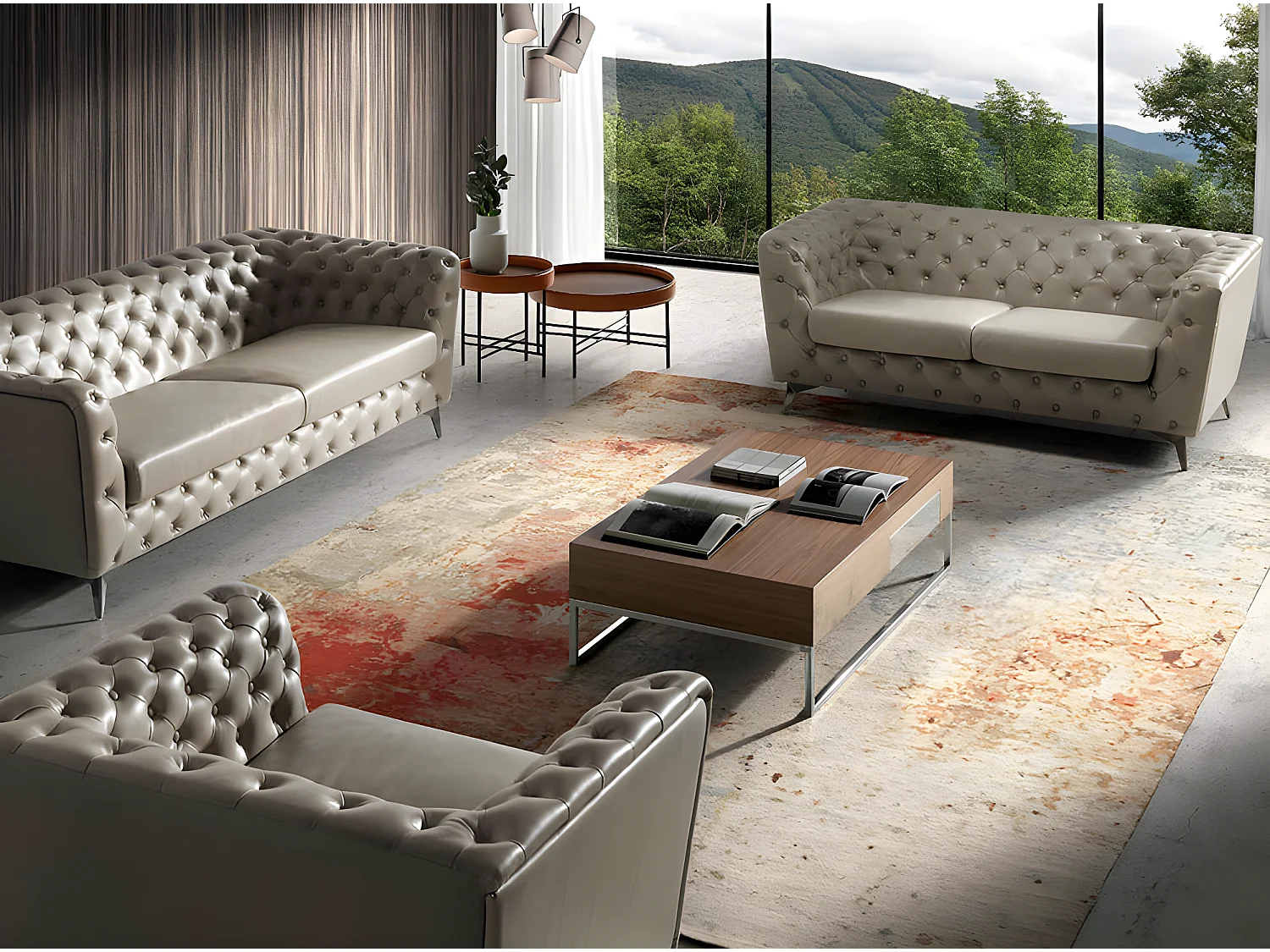 Table basse rectangulaire en noyer et acier chromé 2057 ANGEL CERDA