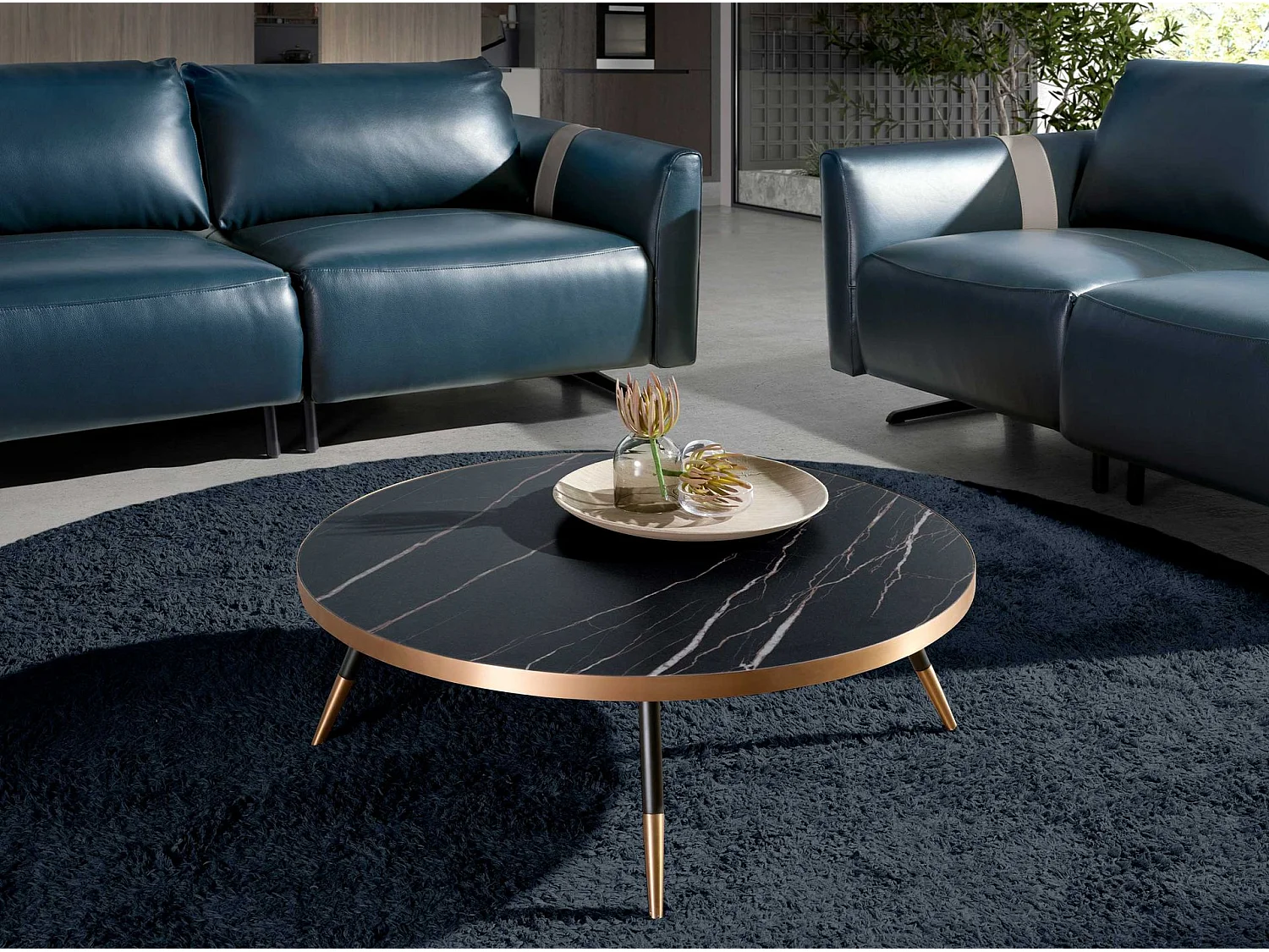 Table basse ronde en marbre de porcelaine et acier noir 2068 ANGEL CERDA