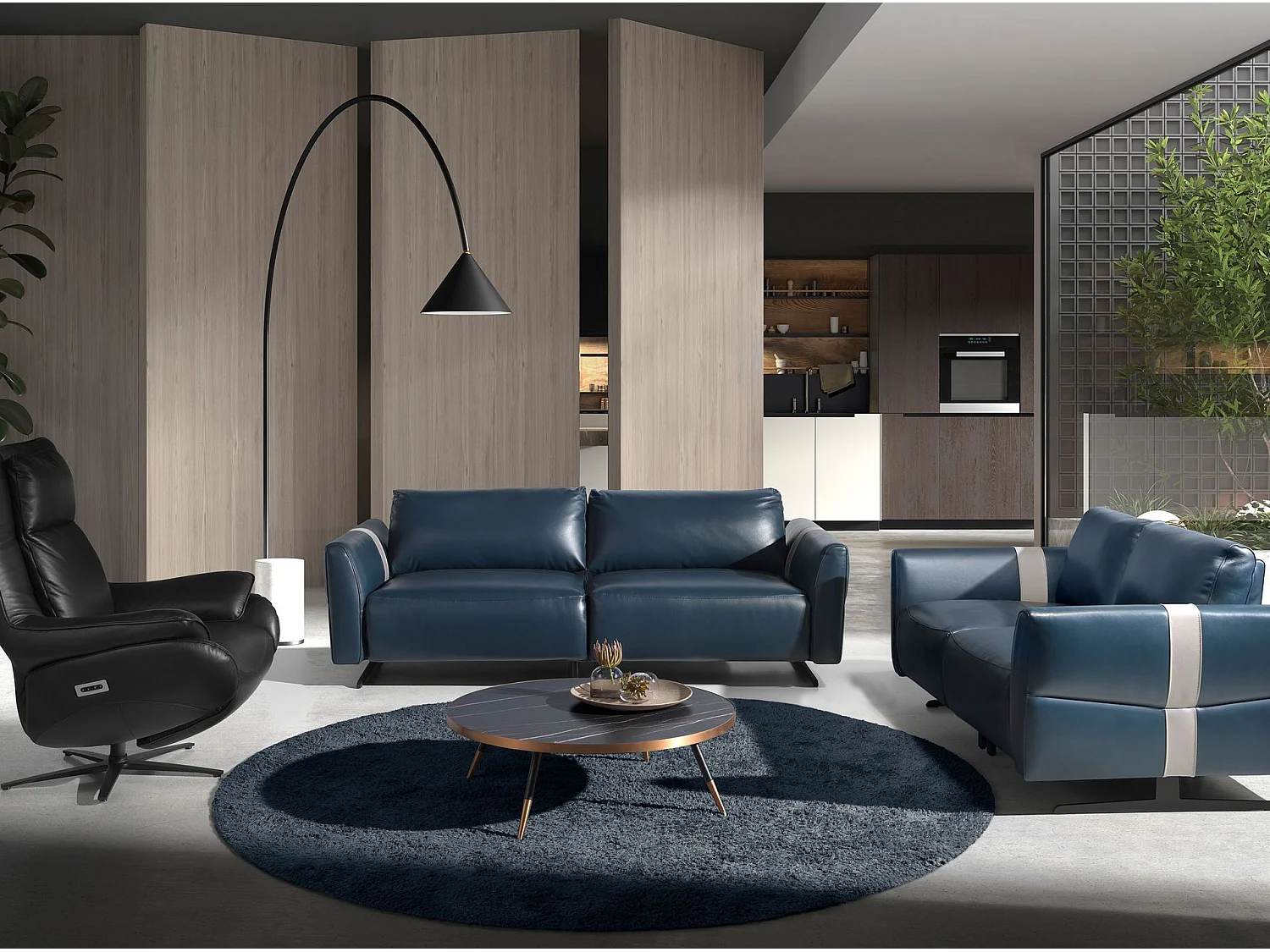 Ronde salontafel porselein marmer en zwart staal 2068 ANGEL CERDA