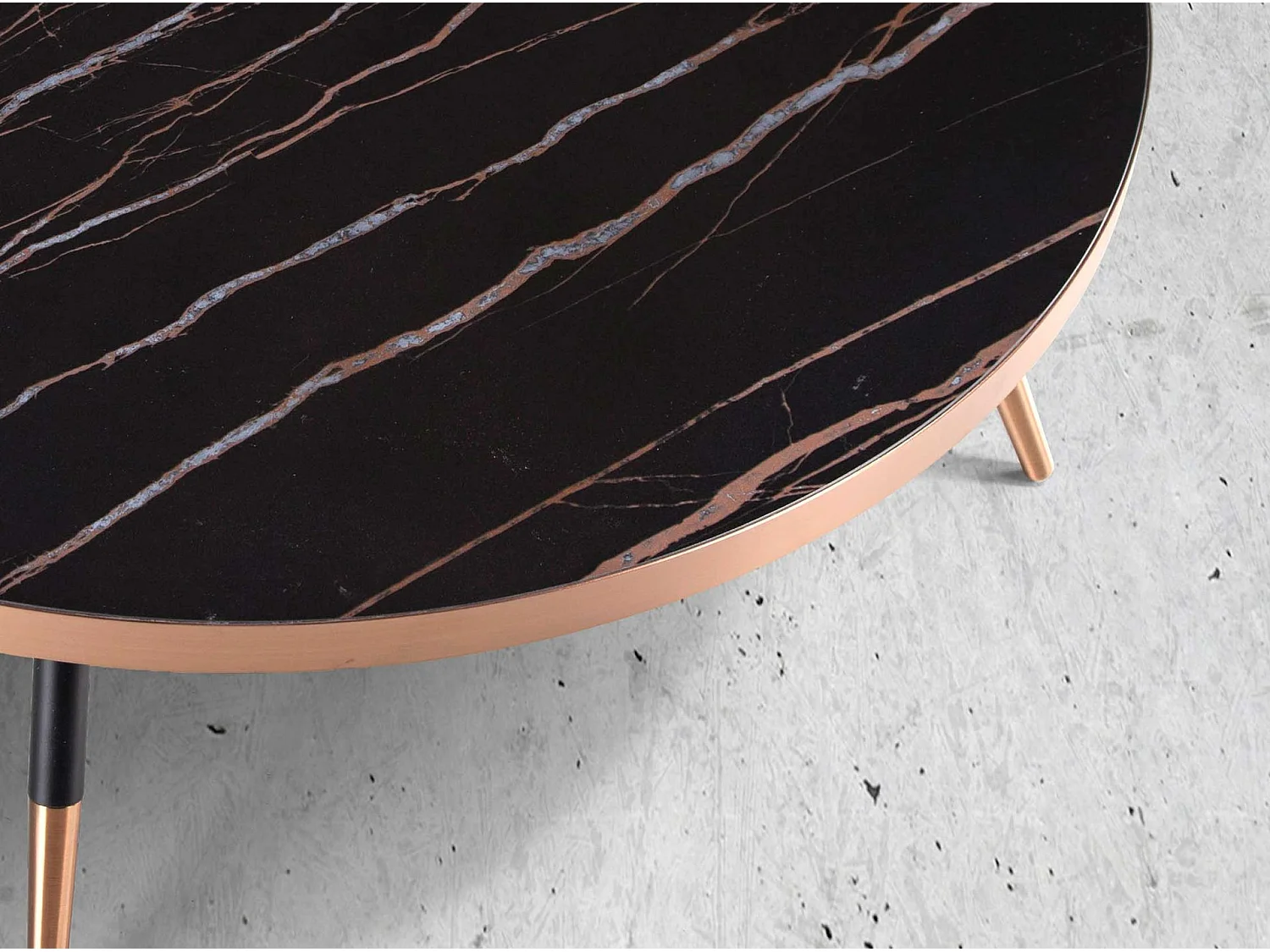 Ronde salontafel porselein marmer en zwart staal 2068 ANGEL CERDA