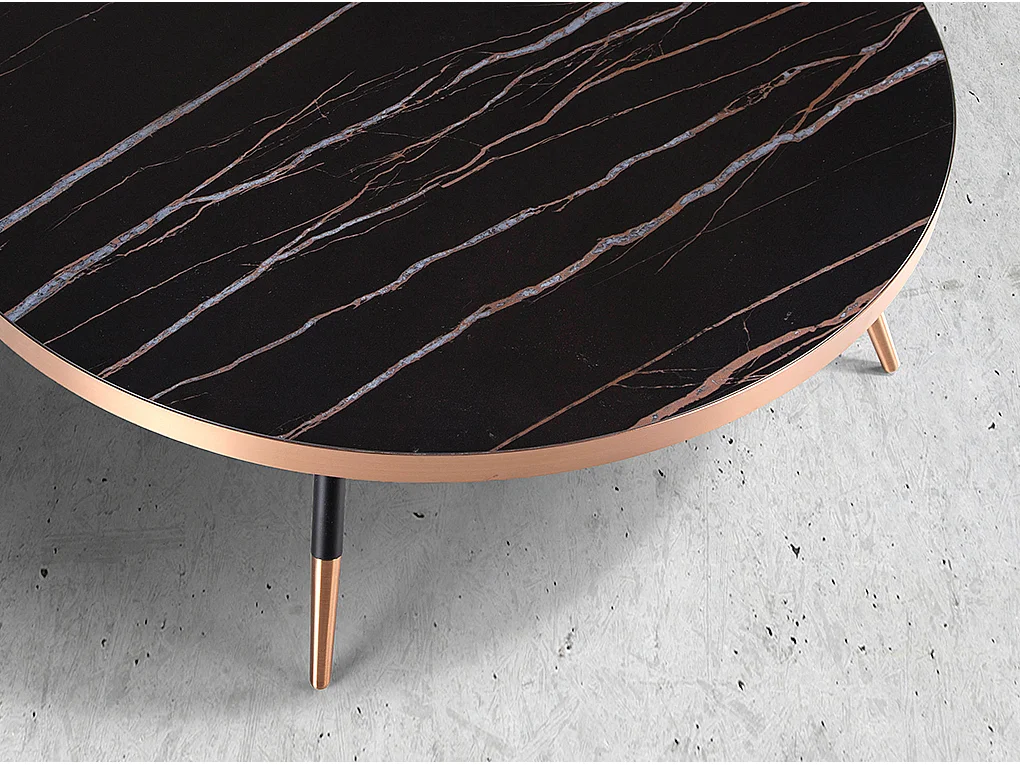 Table basse ronde en marbre de porcelaine et acier noir 2068 ANGEL CERDA