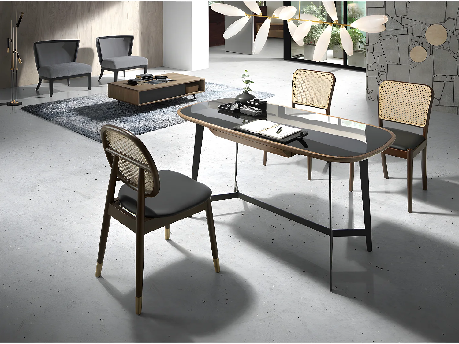 Table basse en bois et verre noir 2112 ANGEL CERDA