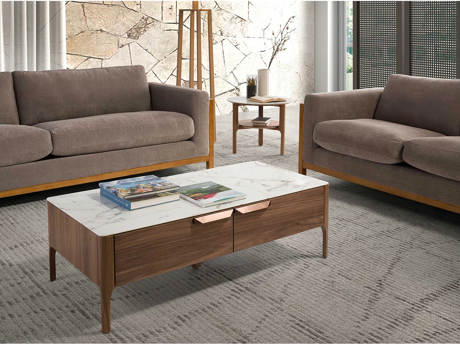 Couchtisch aus Nussbaum und Glas2046 ANGEL CERDA