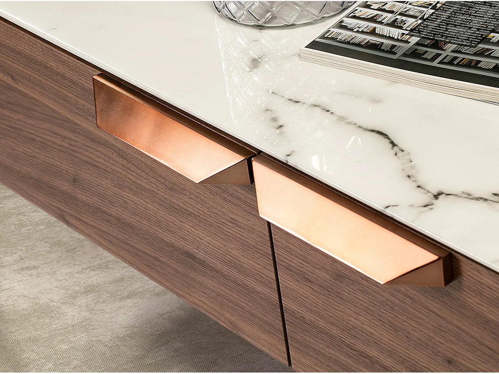 Table basse rectangulaire en verre imitant le marbre et le noyer 2046 ANGEL CERDA