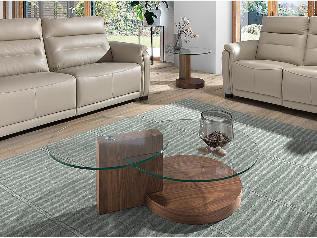 Mesa centro tapas redondas cristal nogal  2019 ANGEL CERDA